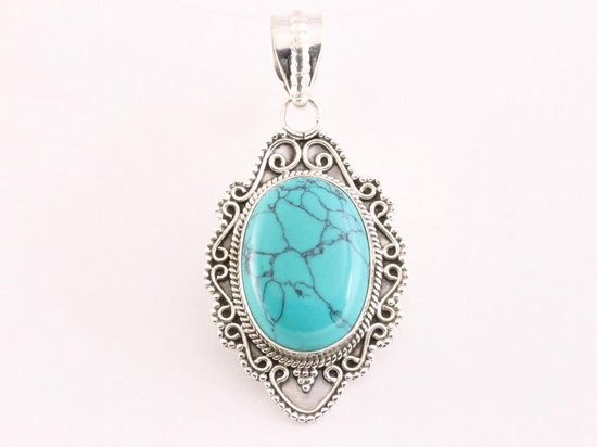 Bewerkte zilveren hanger met turkoois afbeelding 1