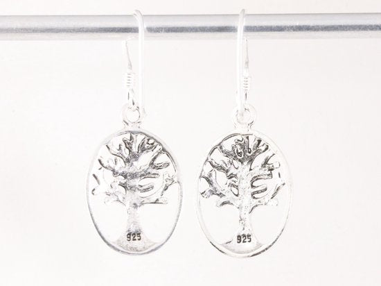Opengewerkte zilveren oorbellen met levensboom afbeelding 3