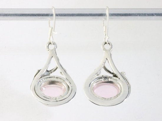 Bewerkte zilveren oorbellen met rozenkwarts afbeelding 3