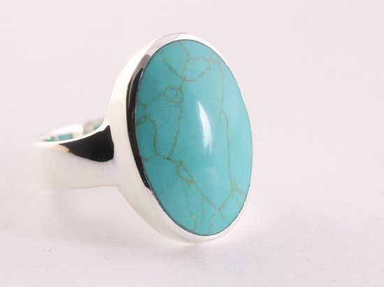 Ovale zilveren ring met groene turkoois afbeelding 1