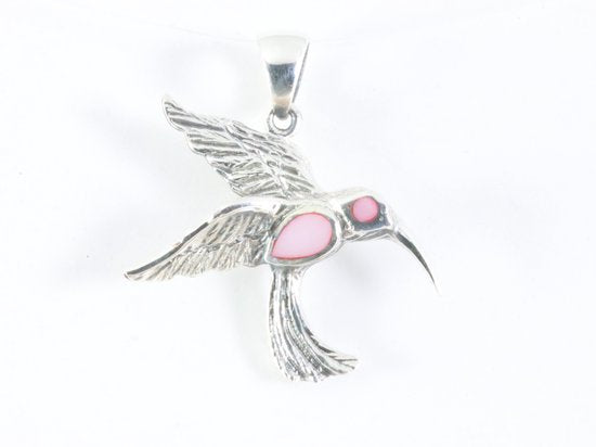 Zilveren kolibrie hanger met roze parelmoer afbeelding 4