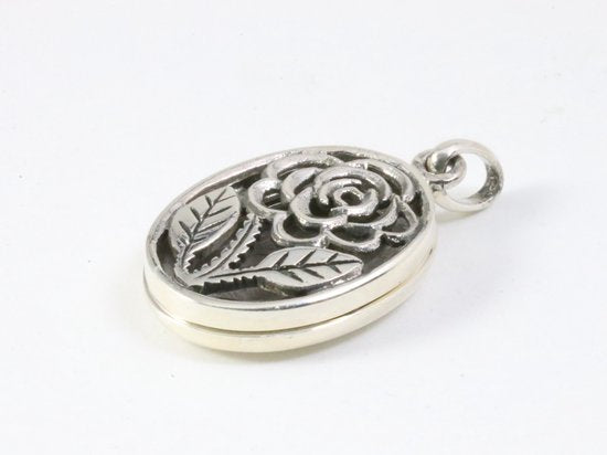 Fijn opengewerkt zilveren medaillon met roos afbeelding 2