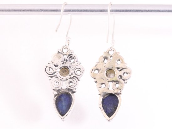 Bewerkte zilveren oorbellen met lapis lazuli en parel afbeelding 3