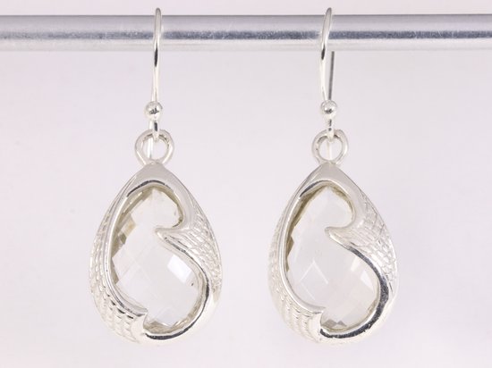 Bewerkte zilveren oorbellen met bergkristal afbeelding 5