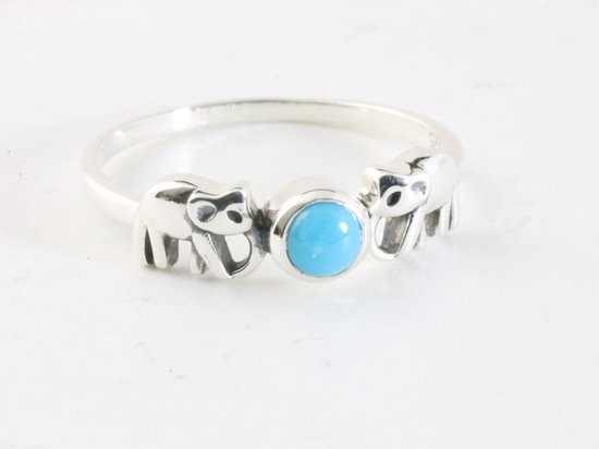 Fijne zilveren olifanten ring met blauwe Arizona turkoois afbeelding 1