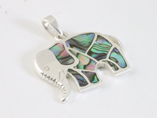 Zilveren olifant hanger met abalone schelp afbeelding 2