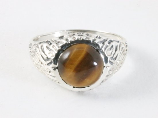 Bewerkte zilveren ring met tijgeroog afbeelding 4