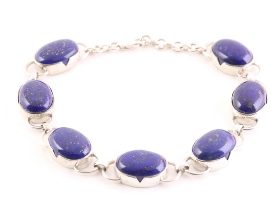 Zilveren armband met grote lapis lazuli stenen afbeelding 1