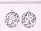 Ronde opengewerkte zilveren oorbellen met levensboom afbeelding 3
