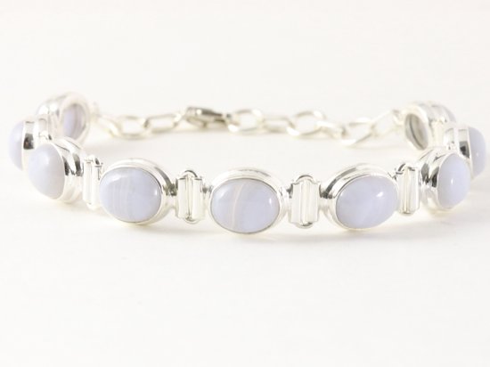 Zware zilveren armband met blauwe lace agaat afbeelding 1