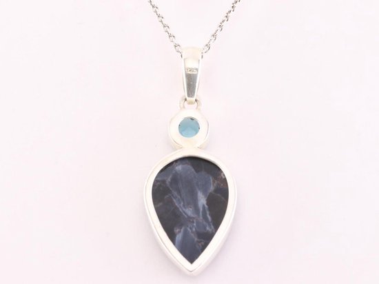 Zilveren hanger met pietersiet en blauwe topaas aan ketting afbeelding 3