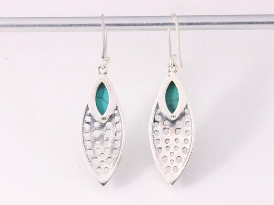 Lange opengewerkte zilveren oorbellen met turkoois afbeelding 3