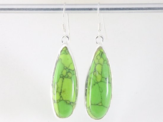 Lange zilveren oorbellen met groene koperturkoois afbeelding 4