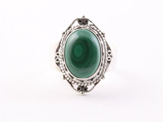 Bewerkte zilveren ring met malachiet afbeelding 4