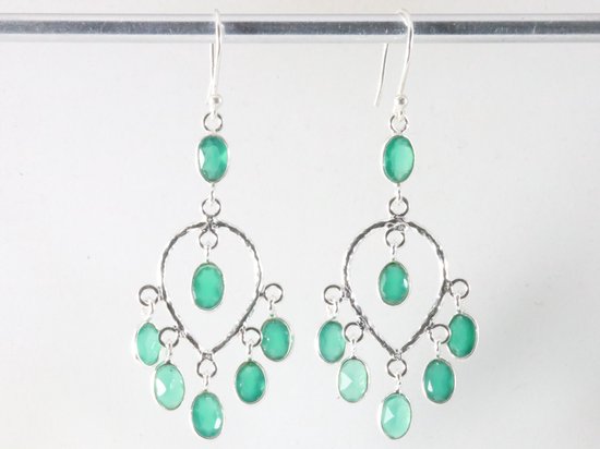 Lange zilveren oorbellen met groene chalcedoon afbeelding 3
