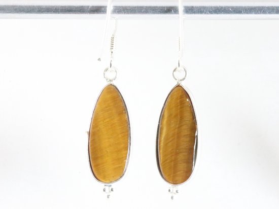 Druppelvormige zilveren oorbellen met tijgeroog afbeelding 2
