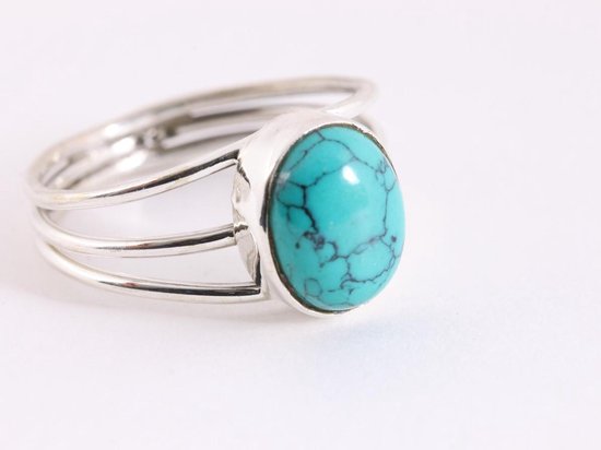 Opengewerkte zilveren ring met turkoois afbeelding 1