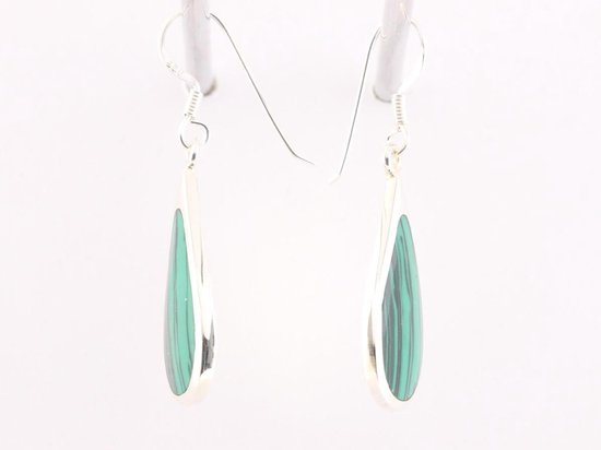 Grote druppelvormige zilveren oorbellen met malachiet afbeelding 2