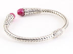 Traditionele bewerkte zilveren klemarmband met robijn afbeelding 2
