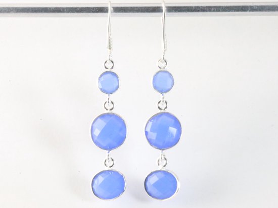 Lange zilveren oorbellen met blauwe chalcedoon afbeelding 2