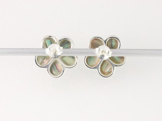 Bloemvormige zilveren oorstekers met abalone schelp afbeelding 3