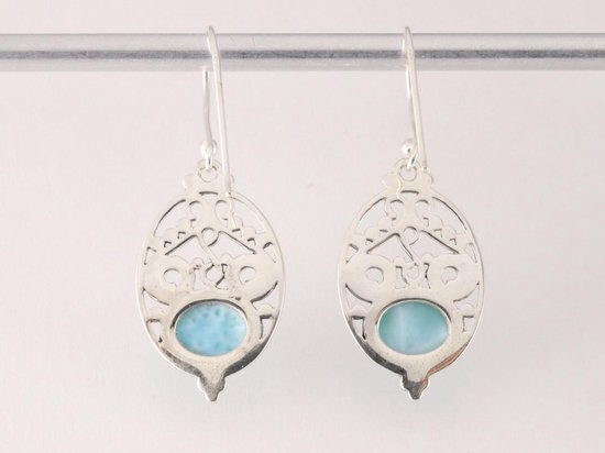 Opengewerkte zilveren oorbellen met larimar afbeelding 3
