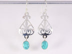 Lange opengewerkte zilveren oorbellen met turkoois afbeelding 4