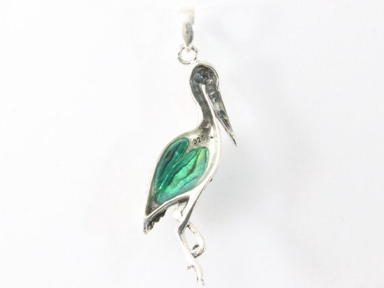 Zilveren kraanvogel hanger met abalone schelp afbeelding 3