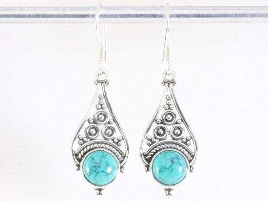 Opengewerkte zilveren oorbellen met turkoois afbeelding 3