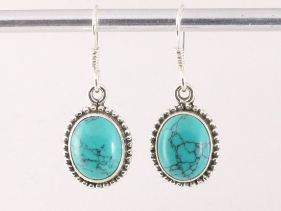 Bewerkte ovale zilveren oorbellen met turkoois afbeelding 4