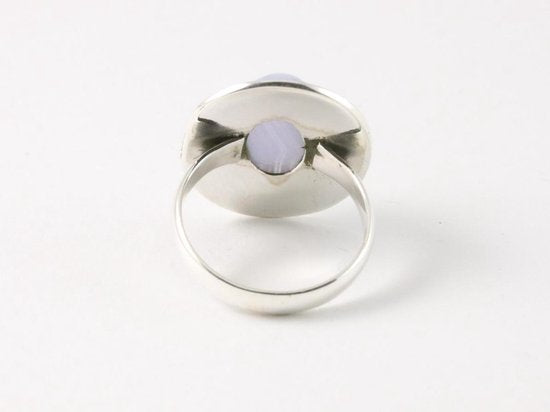 Bewerkte ovale zilveren ring met blauwe lace agaat afbeelding 4