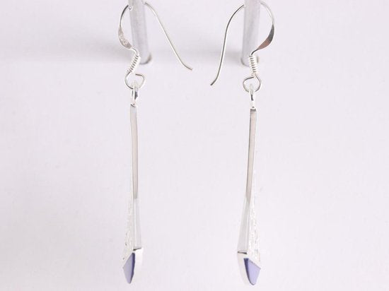 Lange opengewerkte zilveren oorbellen met lapis lazuli afbeelding 2