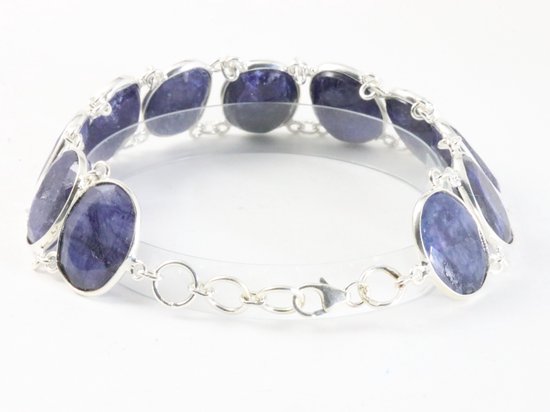 Zware zilveren armband met grote blauwe saffier stenen afbeelding 3