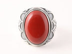 Bewerkte zilveren ring met rode koraal steen afbeelding 4
