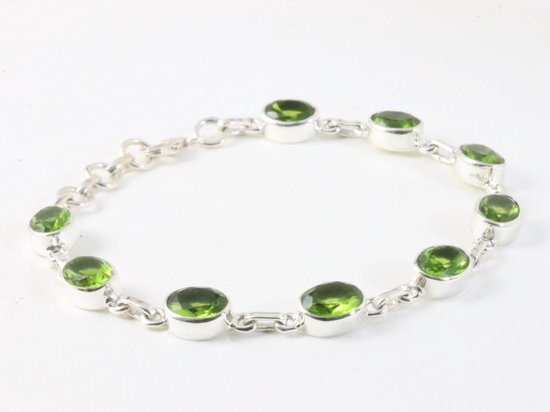 Hoogglans zilveren armband met peridoot afbeelding 2