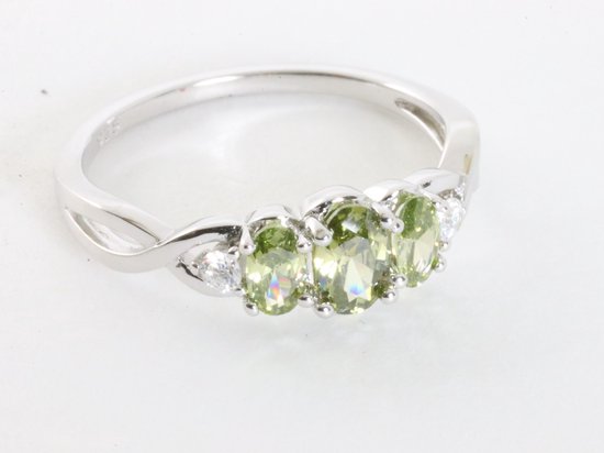 Hoogglans zilveren ring met groene amethist en witte topaas afbeelding 1