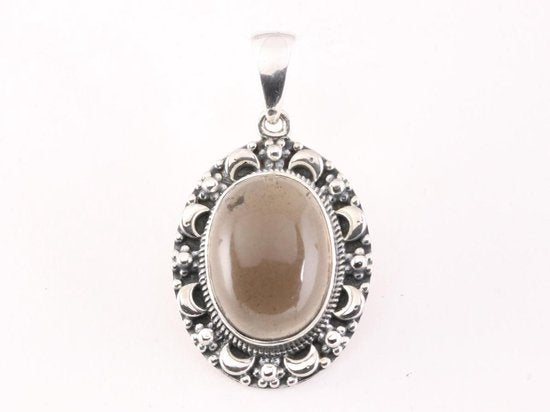 Bewerkte zilveren hanger met rookkwarts afbeelding 4
