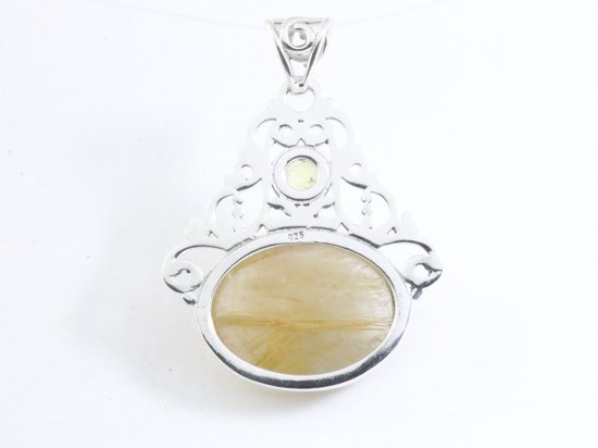 Opengewerkte zilveren hanger met gouden rutielkwarts en citrien afbeelding 3