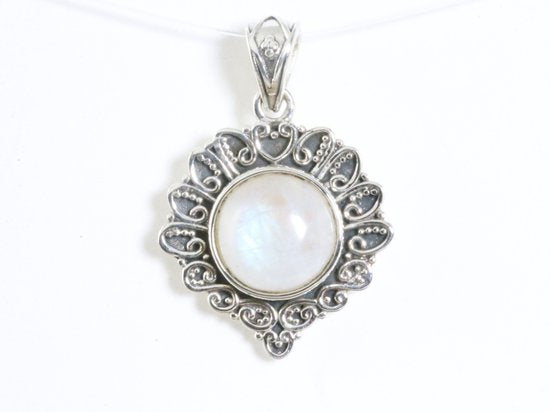 Bewerkte zilveren hanger met regenboog maansteen afbeelding 4