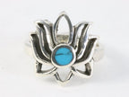 Opengewerkte zilveren lotus bloem ring met blauwe turkoois afbeelding 4