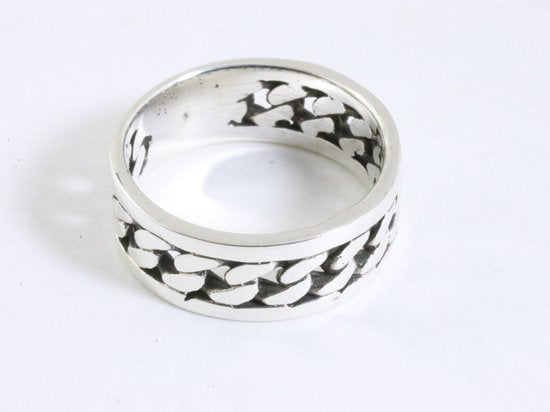 Opengewerkte zilveren ring met gourmet schakels afbeelding 3