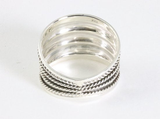 Brede zilveren ring met kabelpatronen afbeelding 3