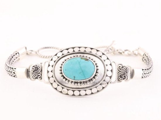 Traditionele bewerkte zilveren armband met turkoois afbeelding 1