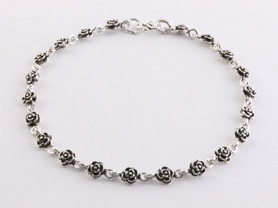 Zilveren enkelband met roosjes afbeelding 1