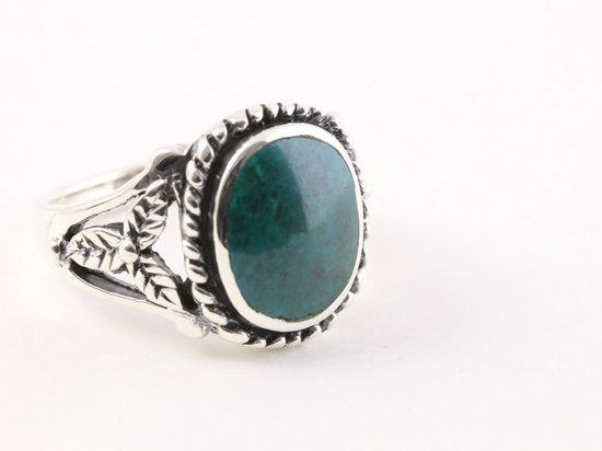 Bewerkte zilveren ring met chrysocolla afbeelding 1