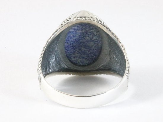 Zware bewerkte zilveren ring met lapis lazuli afbeelding 3