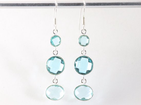 Lange zilveren oorbellen met blauwe topaas afbeelding 3