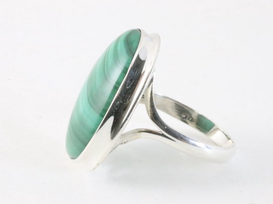 Grote ovale zilveren ring met malachiet afbeelding 2