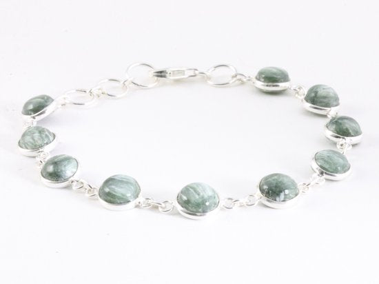 Fijne zilveren armband met groene serafiniet afbeelding 2