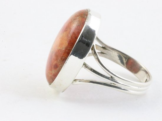 Grote ovale zilveren ring met rode turkoois afbeelding 2